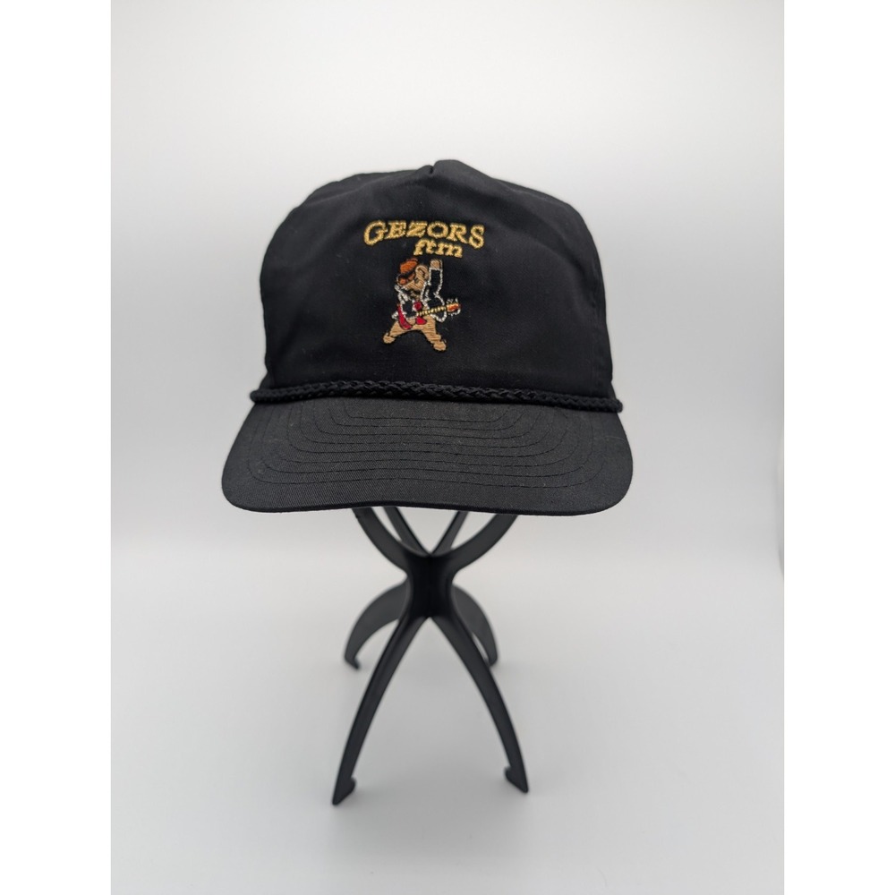 Gezors FTM Vintage Rope Snapback Trucker Hat Black Rock Guitar Bear Cap